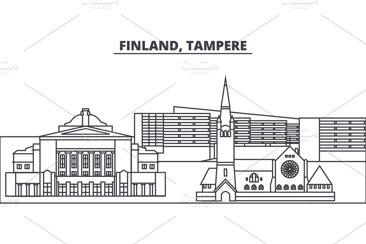 Finland, Tampere line skyline vector illustration. Finland, Tampere linear cityscape with famous landmarks, city sights, vector landscape.  in Illustrations - product preview 8