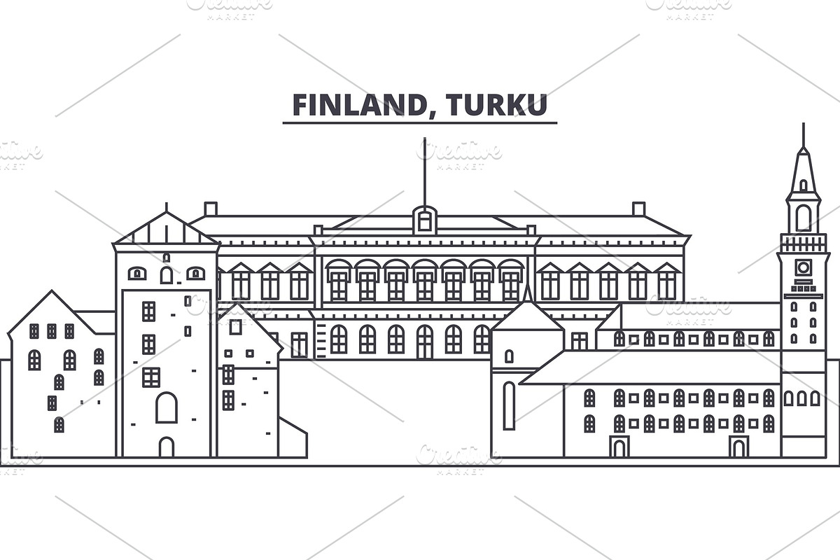 Finland, Turku line skyline vector illustration. Finland, Turku linear cityscape with famous landmarks, city sights, vector landscape.  in Illustrations - product preview 8