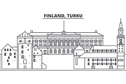 Finland, Turku line skyline vector illustration. Finland, Turku linear cityscape with famous landmarks, city sights, vector landscape. 