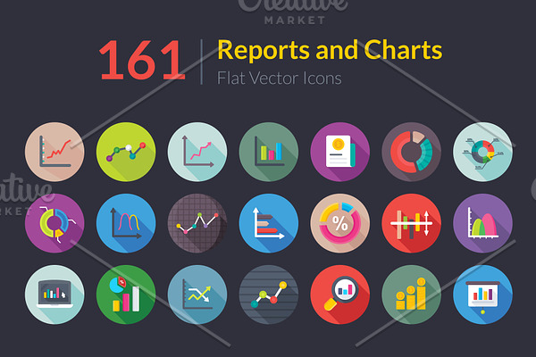 161 Reports and Charts Flat Icons
