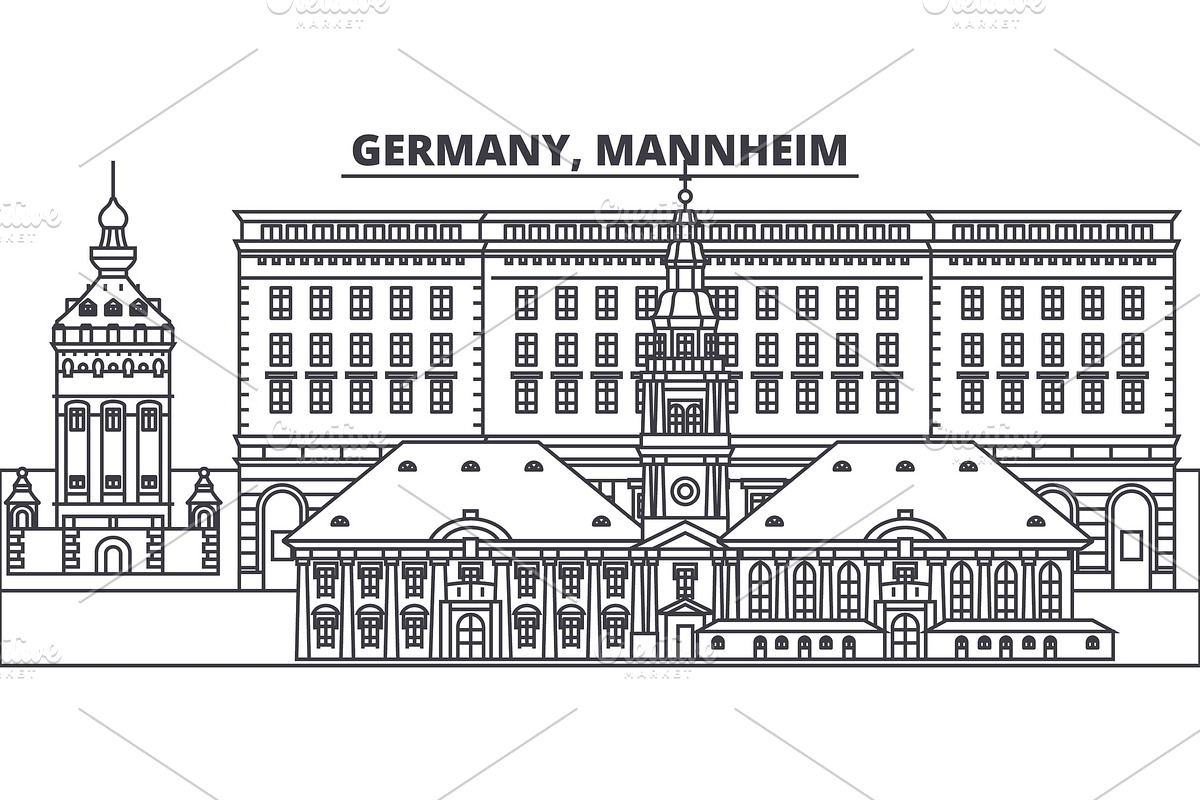 Germany, Mannheim line skyline vector illustration. Germany, Mannheim linear cityscape with famous landmarks, city sights, vector landscape.  in Illustrations - product preview 8