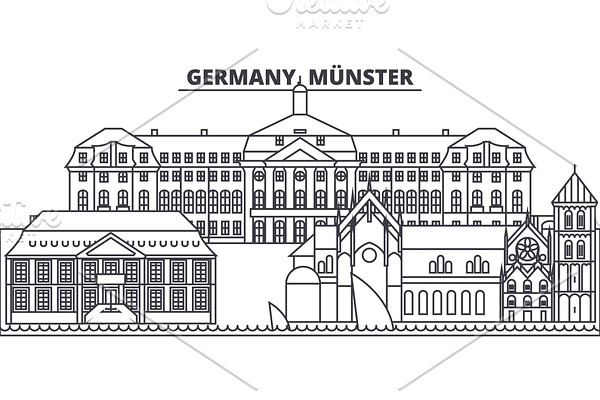 Germany, Munster line skyline vector illustration. Germany, Munster linear cityscape with famous landmarks, city sights, vector landscape. 
