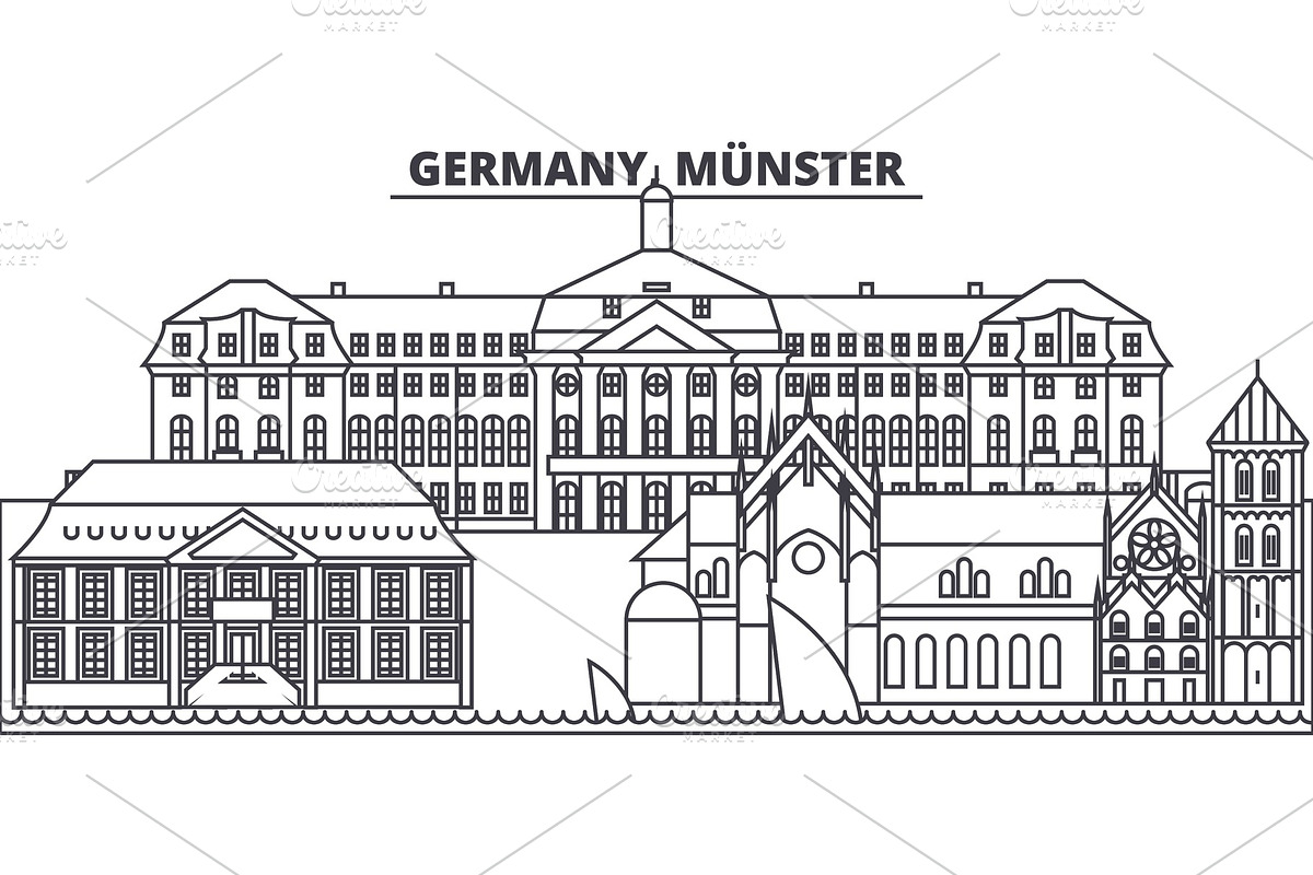 Germany, Munster line skyline vector illustration. Germany, Munster linear cityscape with famous landmarks, city sights, vector landscape.  in Illustrations - product preview 8