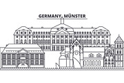 Germany, Munster line skyline vector illustration. Germany, Munster linear cityscape with famous landmarks, city sights, vector landscape. 