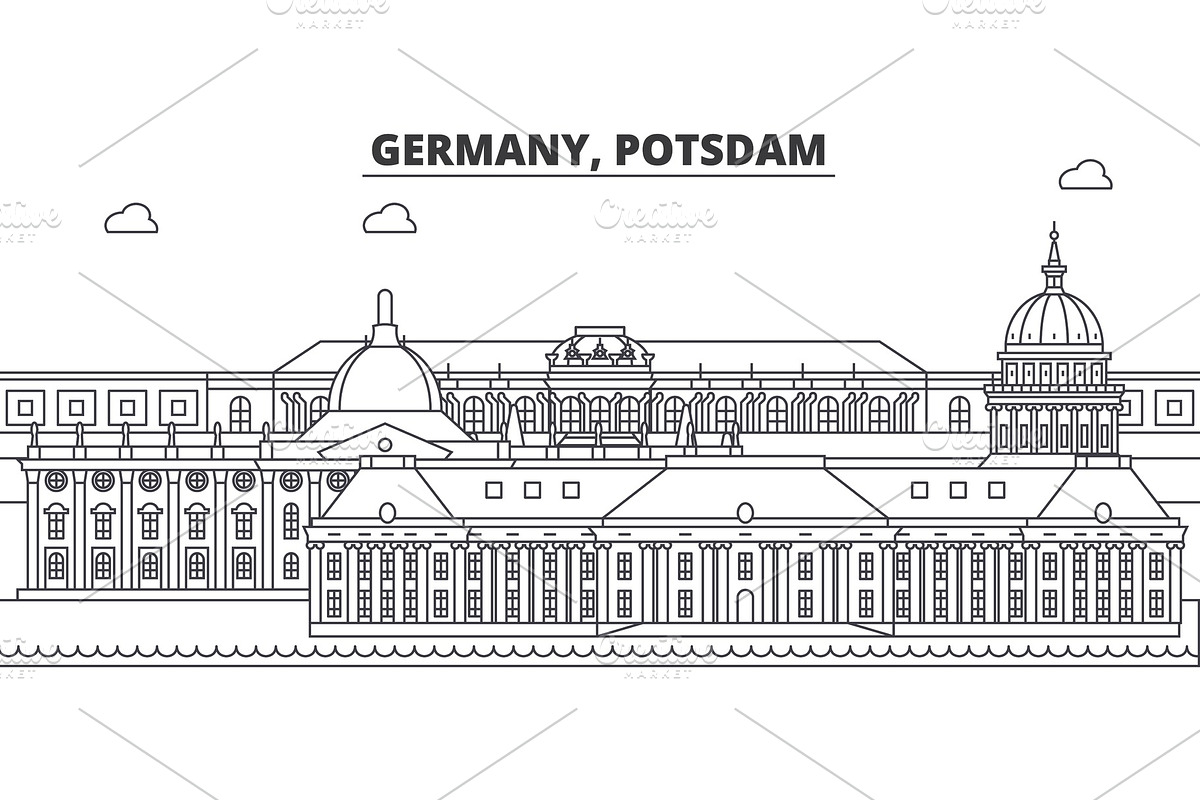 Germany, Postdam line skyline vector illustration. Germany, Postdam linear cityscape with famous landmarks, city sights, vector landscape.  in Illustrations - product preview 8