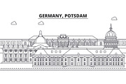Germany, Postdam line skyline vector illustration. Germany, Postdam linear cityscape with famous landmarks, city sights, vector landscape. 