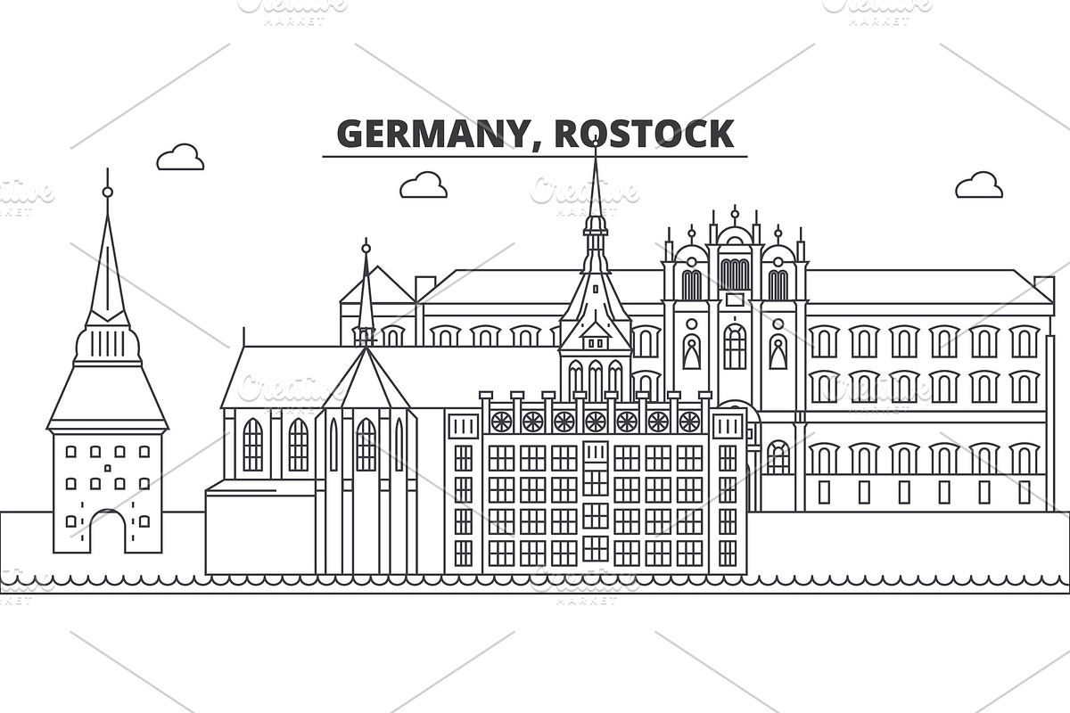 Germany, Rostock line skyline vector illustration. Germany, Rostock linear cityscape with famous landmarks, city sights, vector landscape.  in Illustrations - product preview 8