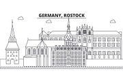 Germany, Rostock line skyline vector illustration. Germany, Rostock linear cityscape with famous landmarks, city sights, vector landscape. 