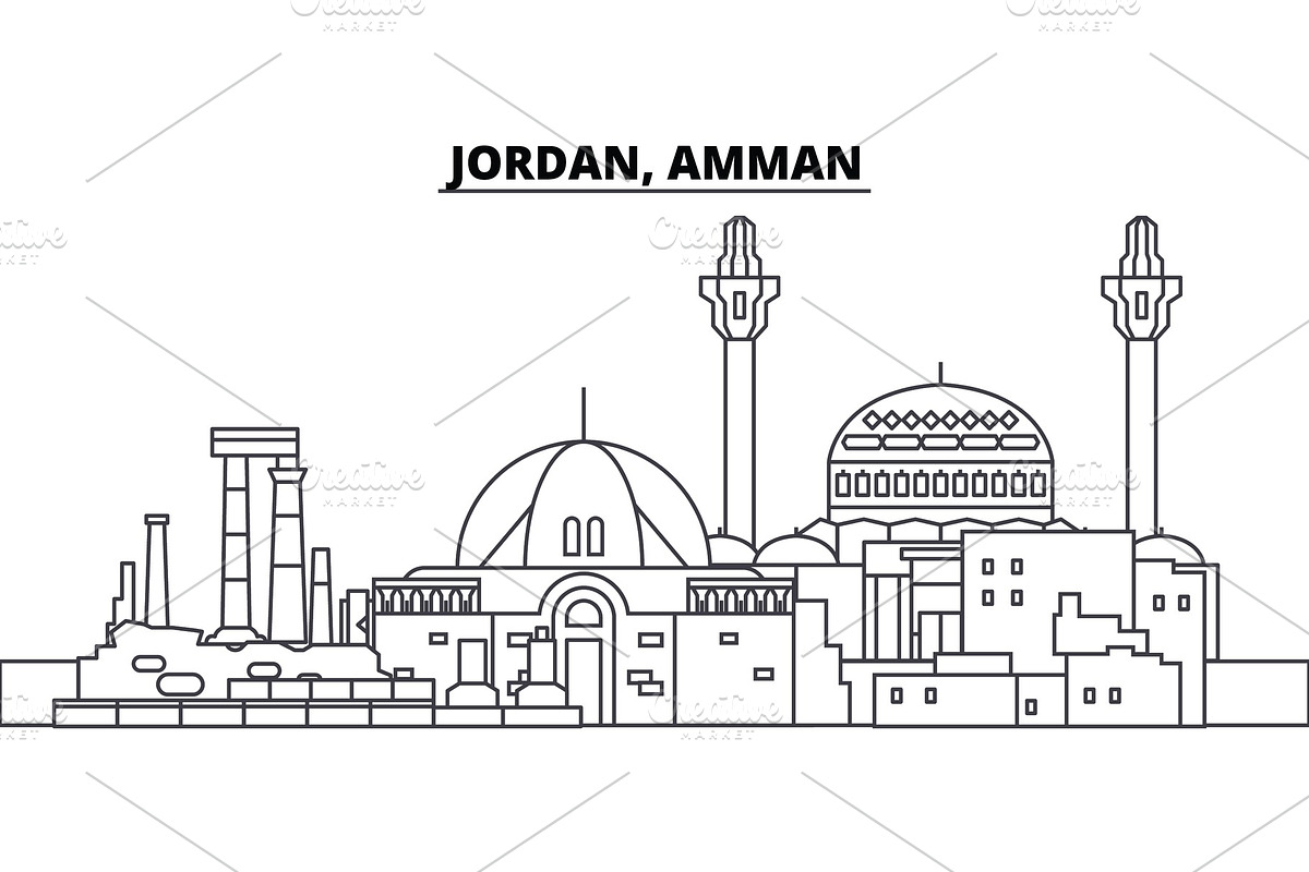 Jordan, Amman line skyline vector illustration. Jordan, Amman linear cityscape with famous landmarks, city sights, vector landscape.  in Illustrations - product preview 8