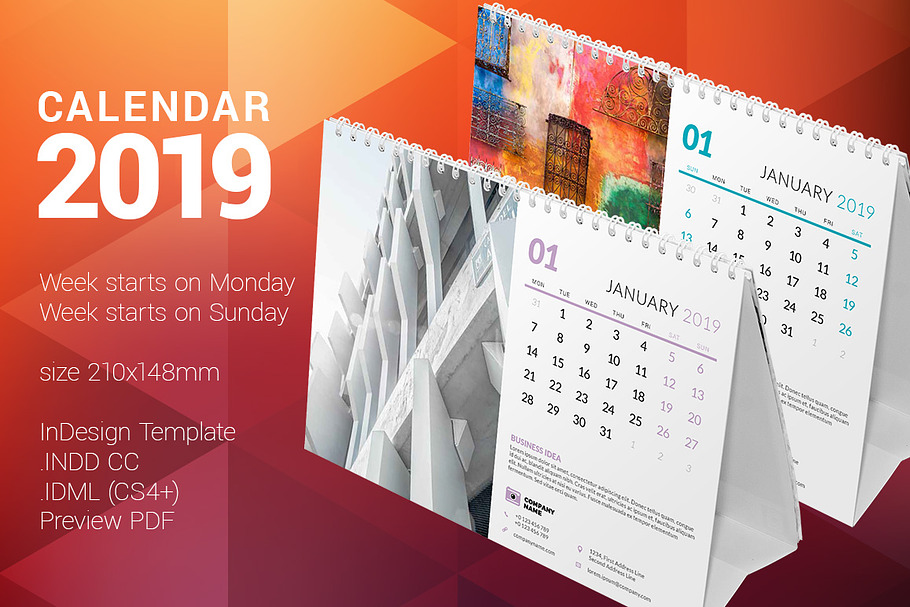 Desk Calendar 2019 in Stationery Templates - product preview 8