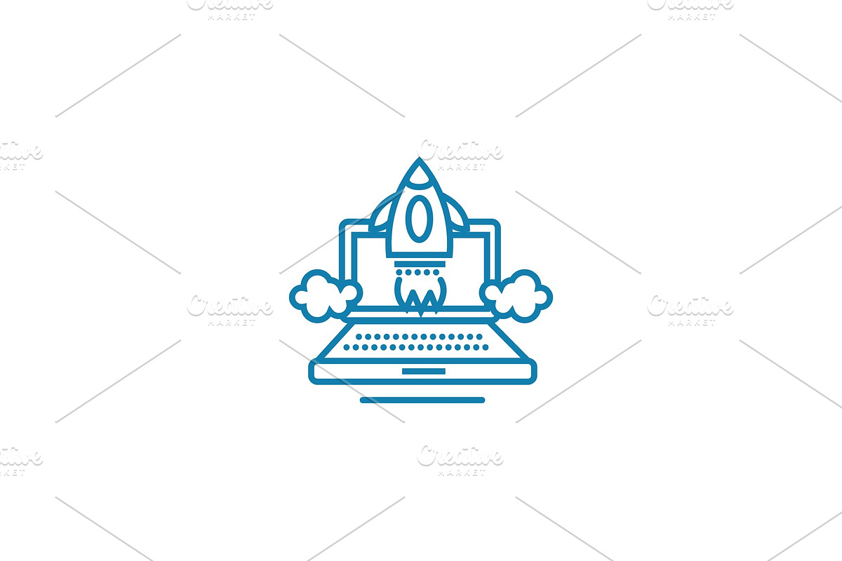 Online project startup linear icon concept. Online project startup line vector sign, symbol, illustration. in Illustrations - product preview 8