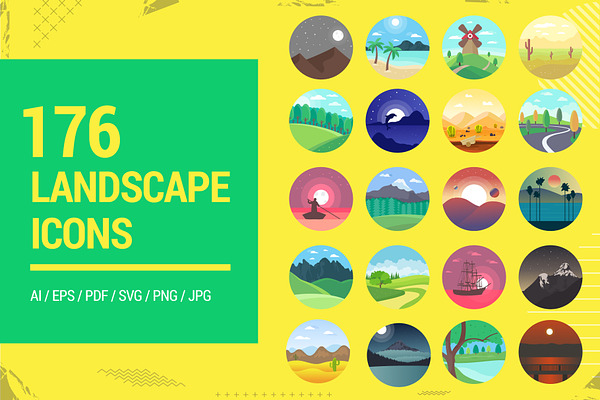 176 Flat Rounded Landscape Icons
