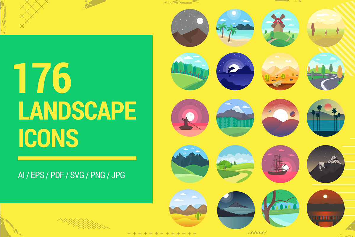 176 Flat Rounded Landscape Icons in Graphics - product preview 8