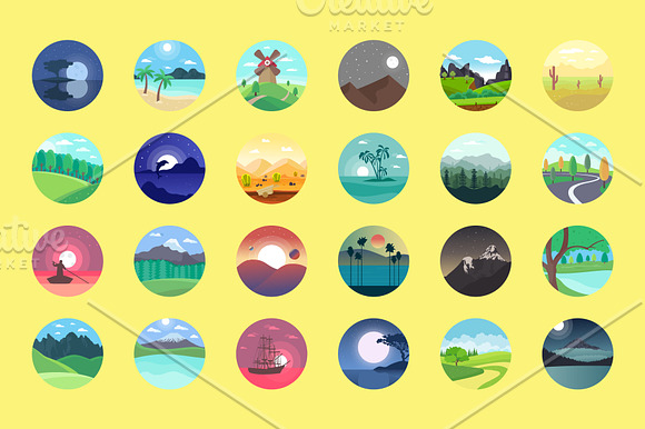 176 Flat Rounded Landscape Icons in Graphics - product preview 1