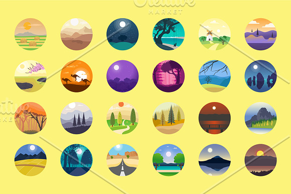 176 Flat Rounded Landscape Icons in Graphics - product preview 2