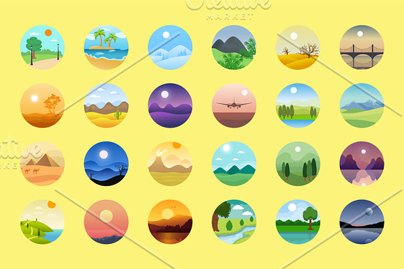 176 Flat Rounded Landscape Icons in Graphics - product preview 3