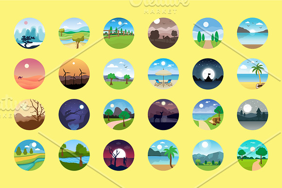 176 Flat Rounded Landscape Icons in Graphics - product preview 4