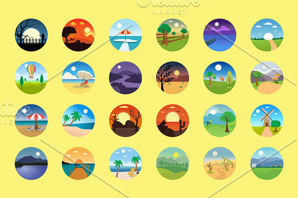 176 Flat Rounded Landscape Icons in Graphics - product preview 5