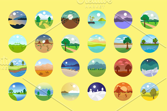 176 Flat Rounded Landscape Icons in Graphics - product preview 6
