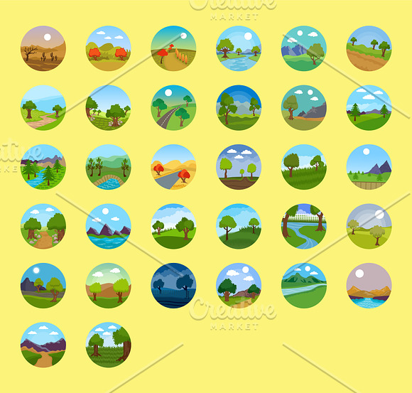 176 Flat Rounded Landscape Icons in Graphics - product preview 7
