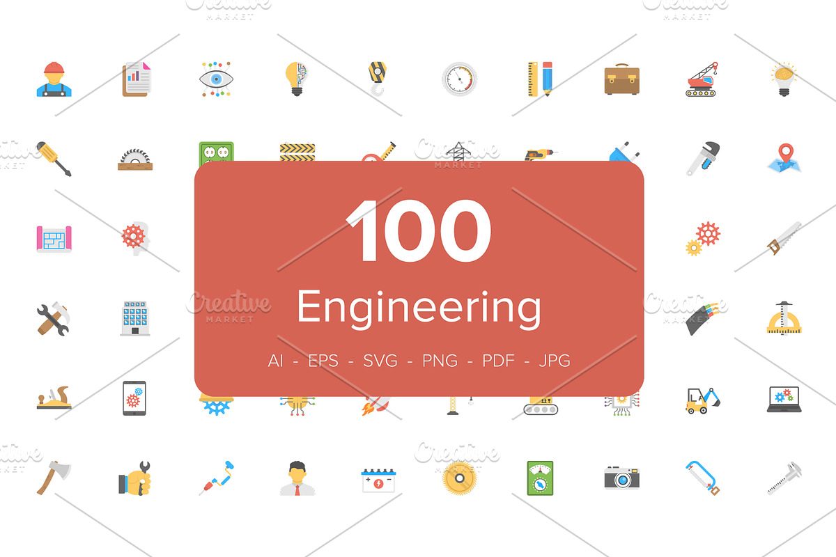 100 Engineering Flat Vector Icons  in Graphics - product preview 8