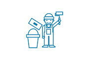 Working as a painter linear icon concept. Working as a painter line vector sign, symbol, illustration.