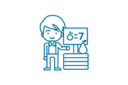 Working as a seller linear icon concept. Working as a seller line vector sign, symbol, illustration.