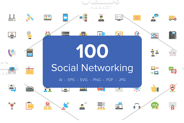 100 Social Networking Flat Icons