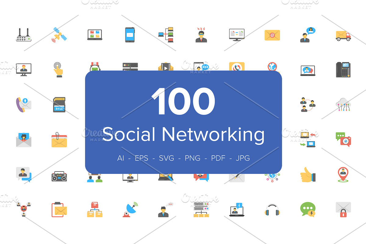 100 Social Networking Flat Icons in Graphics - product preview 8