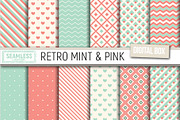 Seamless pattern retro mint and pink