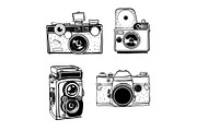 Retro photo camera set vector doodle illustration
