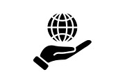 Web icon. Globe in hand. black