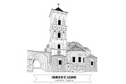 Church of St Lazarus in Larnaca Cyprus. Doodle style historic architecture sight attraction. Vector illustration.