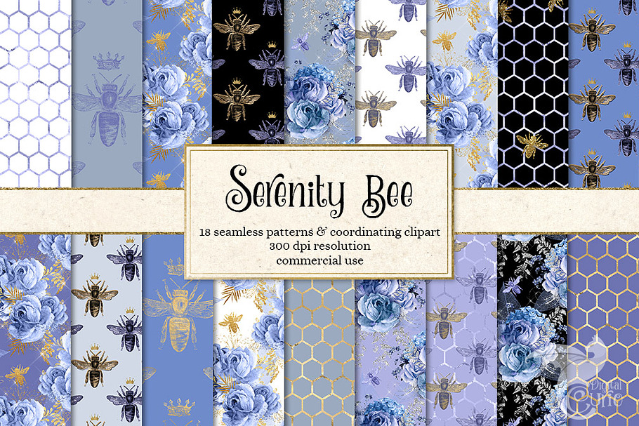Serenity Bee seamless digital paper