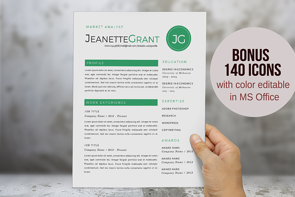 3 in 1 green round initials resume in Resume Templates - product preview 3