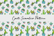 Hand Drawn Watercolor cactus pattern