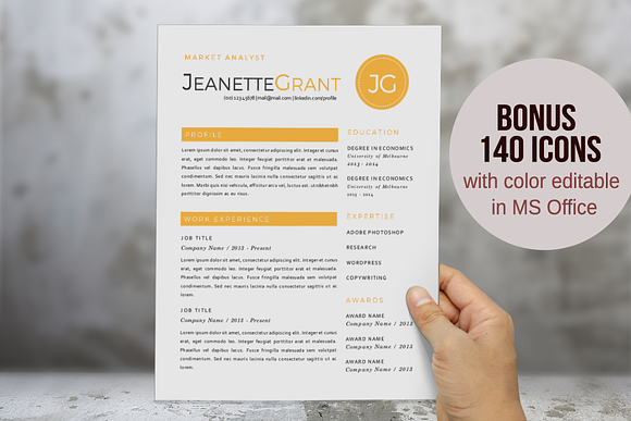 3 in 1 gold round initials resume in Resume Templates - product preview 3