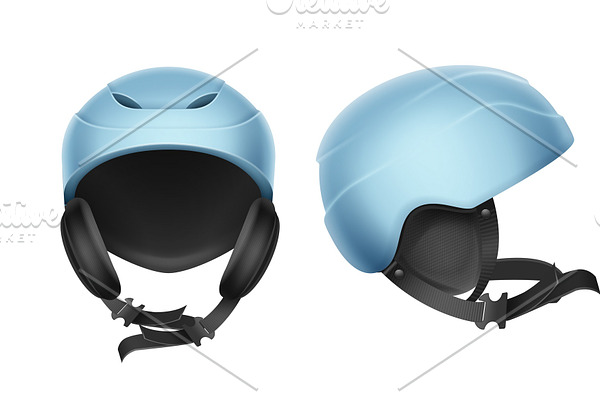 Blue protective helmet for skiing