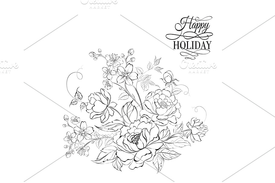 Flower bouquet of peony. in Illustrations - product preview 8