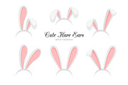 Hare ears. Vector funny cartoon easter rabbit or bunny ears band for costume design isolated on white background