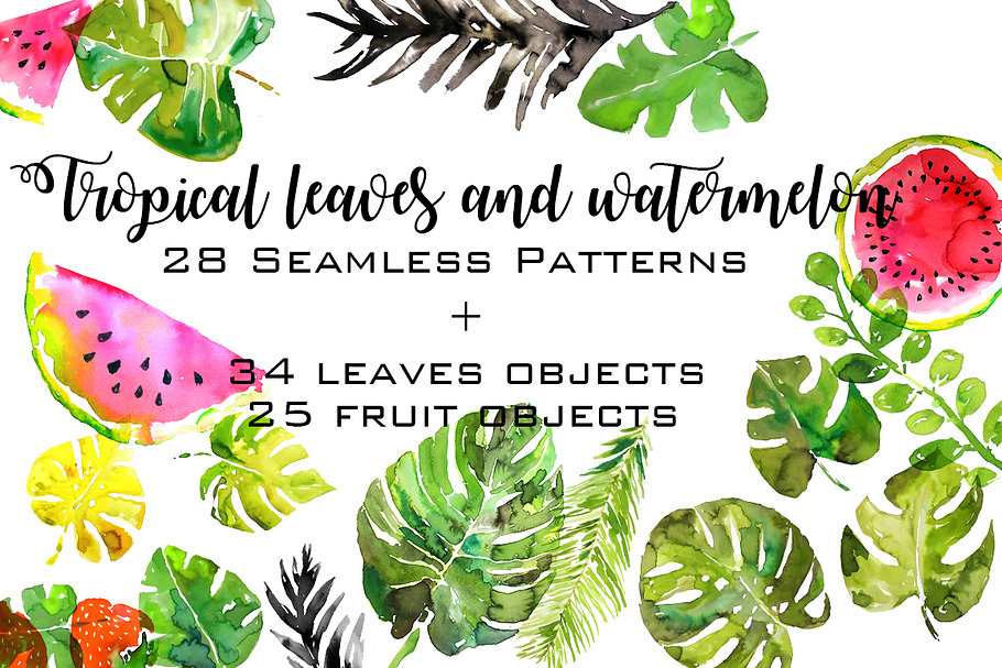 Palm leaves and watermelon patterns in Patterns - product preview 8