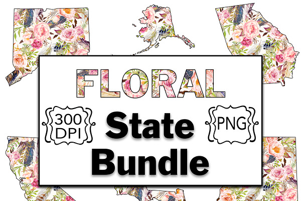 Floral States Clipart-All 50 States