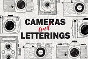 Set of cameras with letterings.