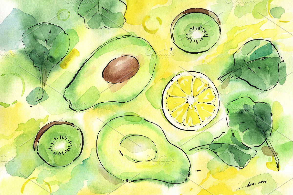 Green avocado in Illustrations - product preview 8