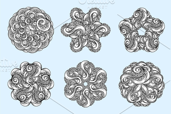 Black and white tentacle mandalas se in Illustrations - product preview 1