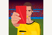Referee whistling holding red card