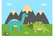 Dinosaurs and Nature with Sky Vector Illustration