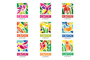 Design lodo set, labels with plants, birds and animals, tropical environmental signs, design emblem elements vector Illustrations