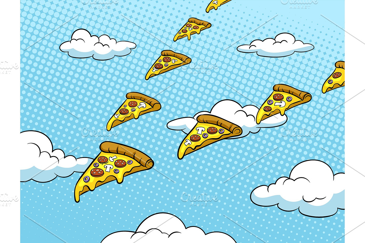 Pizza slice like bird pop art vector illustration in Illustrations - product preview 8