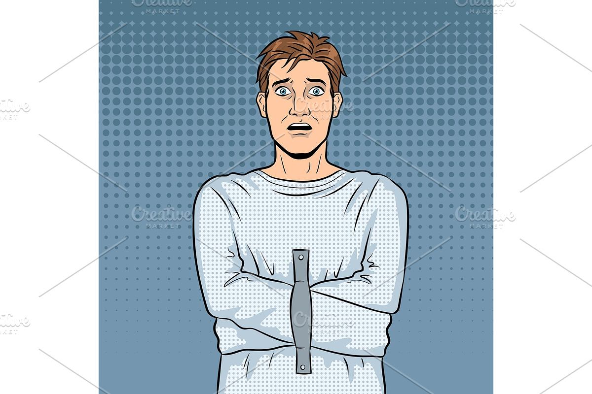 Man in straitjacket pop art vector illustration in Illustrations - product preview 8